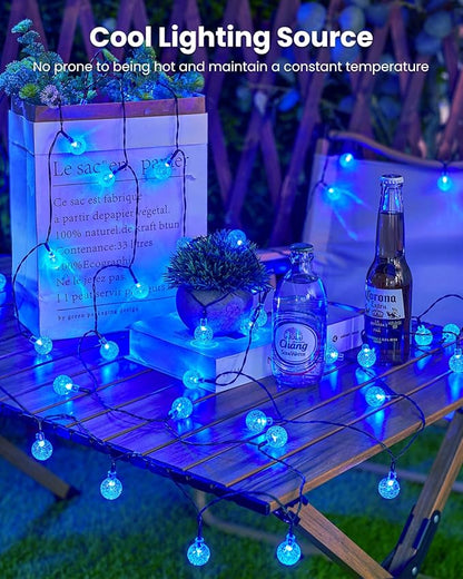 Solar String Lights Outdoor Waterproof, 2 Pack 60 LED 36.5 FT Each, 8 Lighting Modes Solar Powered Patio Lights for Garden Yard Porch Wedding Party Decor (Blue)