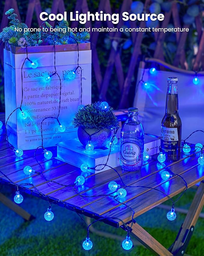 Brightown Solar String Lights Outdoor 60 Led 35.6 Feet Waterproof Solar Powered Patio Lights with 8 Lighting Modes for Garden Yard Porch Wedding Party Decor Halloween (Blue)