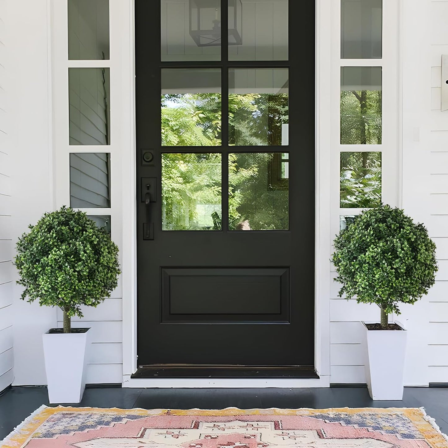 28" Artificial Boxwood Topiary Ball Trees with Ground Spike for Outdoor,Set of 2 UV Resistant Artificial Shrub Bushes,Artificial Plants,Fake Boxwood Plants for Indoor, Garden, Yard,Patio Décor