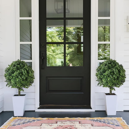 28" Artificial Boxwood Topiary Ball Trees with Ground Spike for Outdoor,Set of 2 UV Resistant Artificial Shrub Bushes,Artificial Plants,Fake Boxwood Plants for Indoor, Garden, Yard,Patio Décor