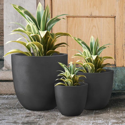Kante 18",14",10" Dia Concrete Round Planters (Set of 3), Outdoor Indoor Large Planter Pots with Drainage Hole and Rubber Plug for Home Patio Garden, Black