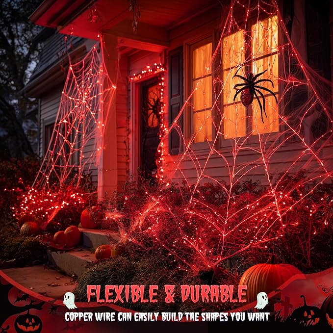 JMEXSUSS 2 Pack Red Solar Lights Outdoor Waterproof, Each 33FT 100 LED Red Halloween Lights, Solar Fairy String Light for Outside Tree Party Patio Christmas Halloween Decorations