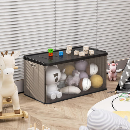 Heavy-Duty 100 Gallon Outdoor Storage Bench - Waterproof Patio Deck Box for Outside Use, Lockable Resin Storage with UV Protection, Granite Grey