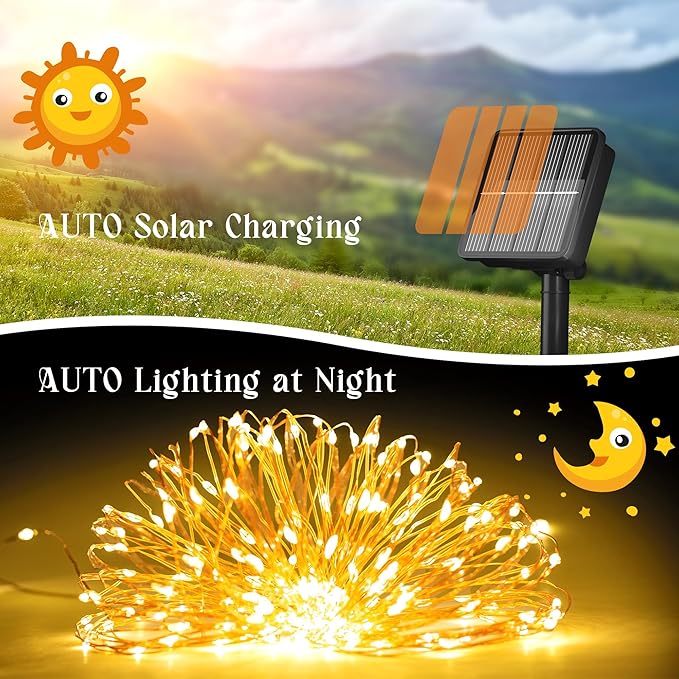 2-Pack Solar String Lights for Outside, 400 LED 144Ft Solar Fairy Lights for Outside Waterproof with 8 Modes, Solar Lights Outdoor for Patio Tree Christmas Party Wedding Decor(Warm White)