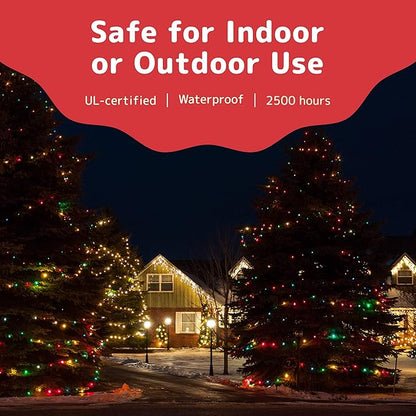 PREXTEX 50 Ct. Multi-Color Christmas Tree Lights with White Wire - 10 Ft Holiday String Lights for Indoor and Outdoor Use - Multicolor Twinkle Christmas Tree Decoration with End-to-End Connectors