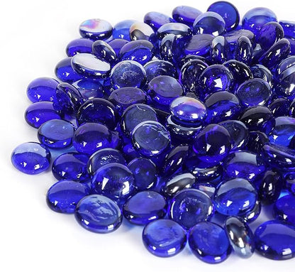 11LB Fire Glass Beads and Marbles for Outdoor Fire Pit and Fireplace, Glass Gemstones for Vase Filler, Aquariums, Hydroponics Plants, Home Decor and DIY Craft, Cobalt