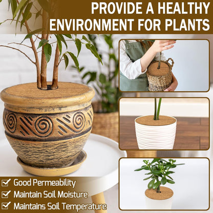 ZeeDix 12 Pack 12 Inch Coconut Fiber Mulch Ring, 100% Natural Coco Coir Tree Ring Mulch Mat Plant Protector Mat, Coconut Coir Discs Plant Pot Soil Cover for Indoor Outdoor Plants, Garden Decoration