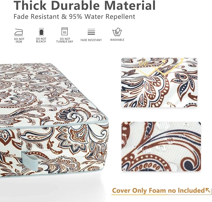 Porch Shield Outdoor Cushion Slipcovers Patio Chair Seat Cushion Covers Set 4 Waterproof Fade Resistant 19 x 19 x 4 inch, Paisley