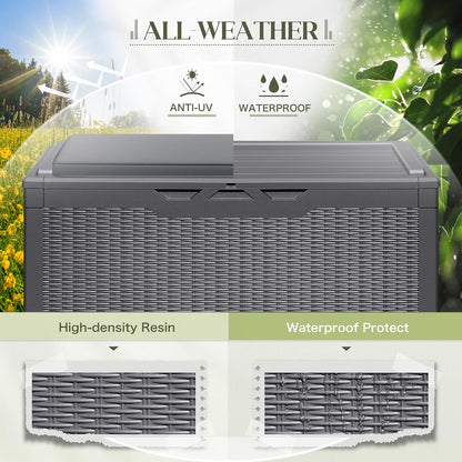 Greesum 100 Gallon Resin Deck Box Large Outdoor Storage with Cushions for Patio Furniture, Garden Tools, Pool Supplies, Weatherproof and UV Resistant, Lockable,Gray