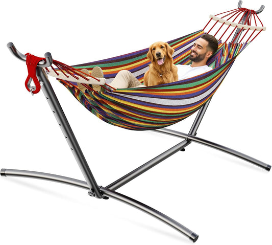 Double Hammock, Heavy Duty Portable, 500 lb Weight Capacity, Perfect for Both Indoors and Outdoors, 2 Person Hammock with Carrying Bag, Rainbow