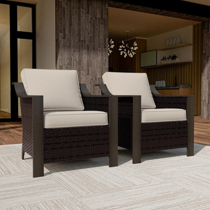 Outdoor Wicker Chair Set of 2, All-Weather Use Patio Rattan Chair with Removable Water-Resistant Cushion, Ideal for Porch, Backyard, Balcony, Poolside, Beige