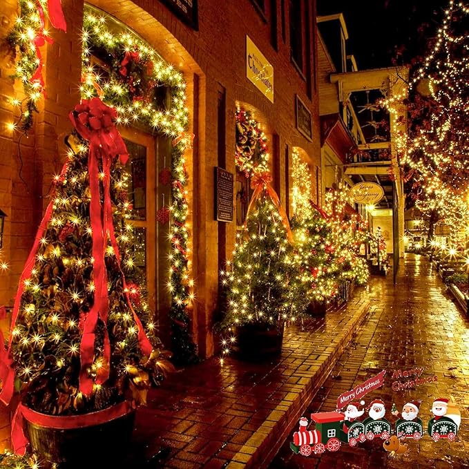 2 Pack 90FT Solar Christmas Lights, Super Bright 160 LED Solar Lights String with 8 Lighting Modes, Outdoor Waterproof Green Wire Solar Twinkle Light for Xmas Garden Decorations (Warm White)