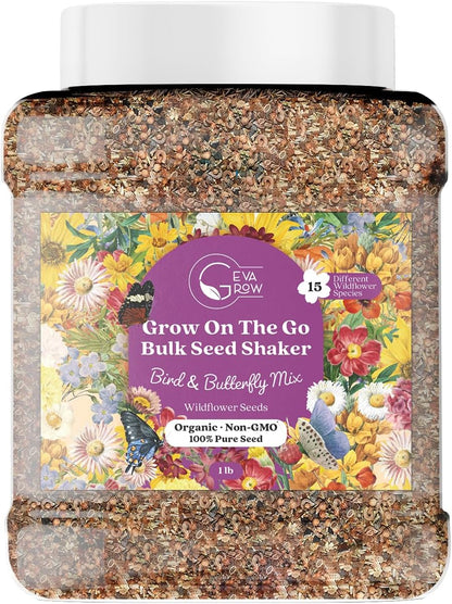Bulk Wildflower Seed - Bird & Butterfly Garden Seed Mix | Bulk 300,000+ Annual & Perennial Flower Seeds for Planting - Attracts Hummingbirds & Butterfly | No Messy Bags or Packets | Bulk 1 Pound Jar