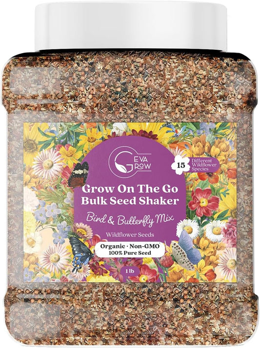 Bulk Wildflower Seed - Bird & Butterfly Garden Seed Mix | Bulk 300,000+ Annual & Perennial Flower Seeds for Planting - Attracts Hummingbirds & Butterfly | No Messy Bags or Packets | Bulk 1 Pound Jar