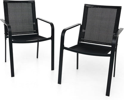 3-Piece Outdoor Bistro Set, 23.5 Folding Table and 2 Stackable Mesh Chairs, Black