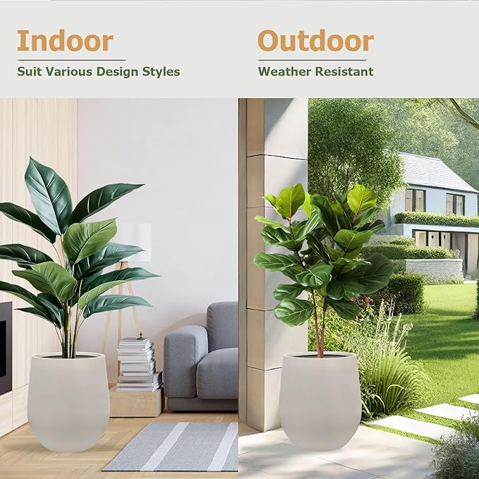 12.5"H x 11.4"D Corso Fiberstone Round Tapered Planter with Drainage Hole, Smooth Finishes, Weather Resistant for Indoor and Outdoor Use, Included 2 Extra Coco Mats (Taupe, 9" Pot Opening)