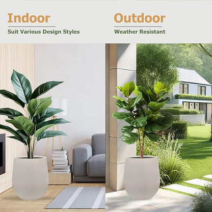 12.5"H x 11.4"D Corso Fiberstone Round Tapered Planter with Drainage Hole, Smooth Finishes, Weather Resistant for Indoor and Outdoor Use, Included 2 Extra Coco Mats (Taupe, 9" Pot Opening)