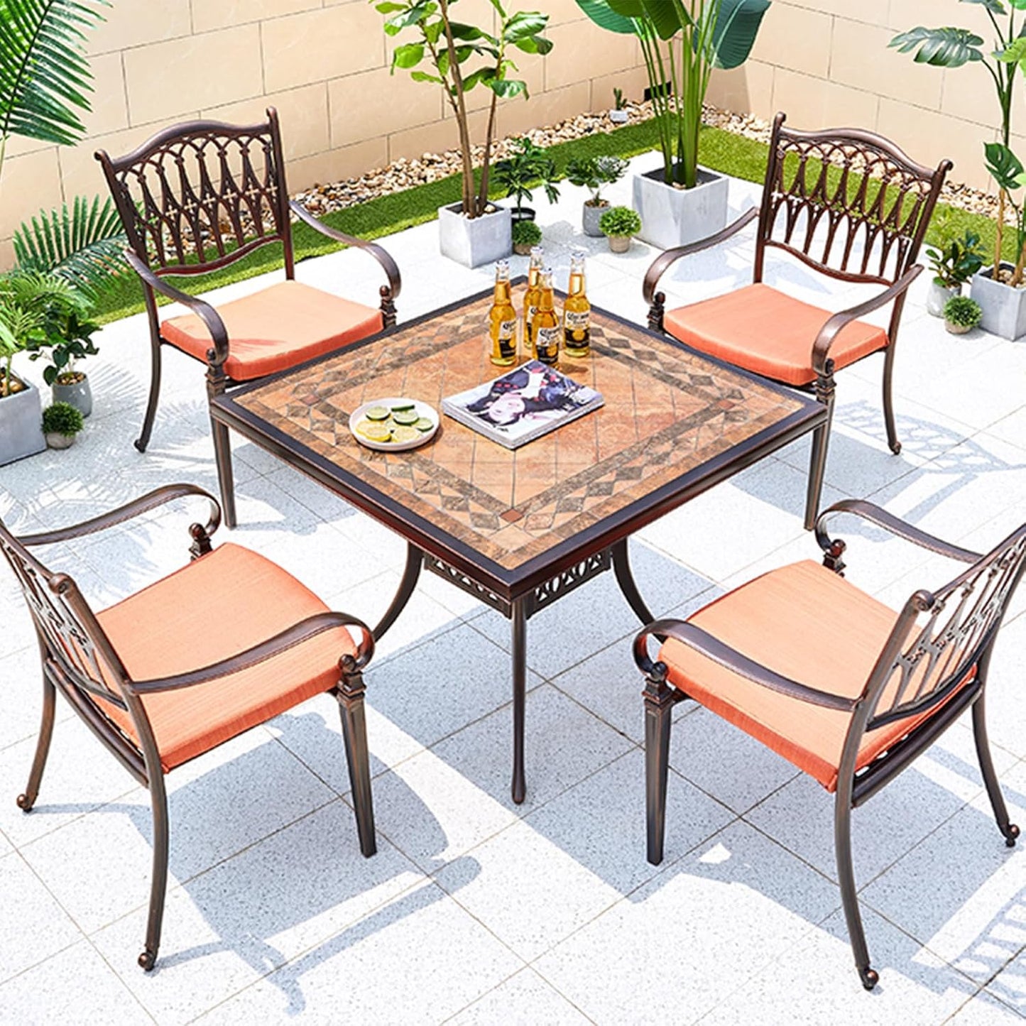 Outdoor Table Tile Square Patio Table All Weather Aluminum Frame Outdoor Dining Tables for Lawn Garden Backyard (90 * 90cm Aluminium Red Square Tables)