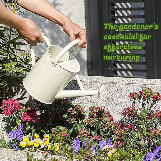 1 Gallon Watering Can for Plants, Watering Cans for Indoor&Outdoor Gardening, Galvanized Steel Watering Pot with Removable Spout, Metal Water Can with Ergonomic Movable Handle(White)