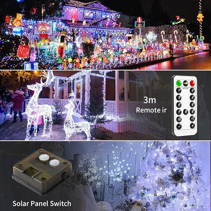JMEXSUSS 2 Pack Solar Christmas Lights Outdoor Waterproof, 100 LED 33ft White and Multicolor Color Changing Solar Fairy Lights, Copper Wire Solar String Lights for Outside Yard Christmas Decorations