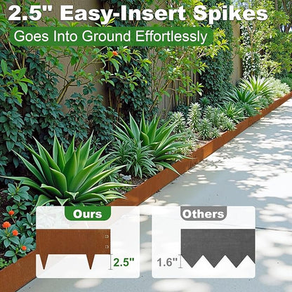 Heavy-Duty Cor-Ten Steel Landscape Edging (8" H x 40" L) - 6-Pack (20 Ft Total) | Pre-Rusted, Weatherproof Garden Border | Hammer-in, No Dig, Bendable Design for Lawns, Flower Beds & Trees