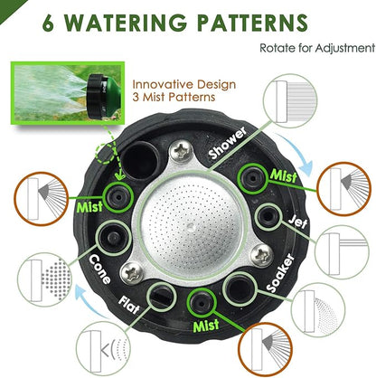 Garden Hose Nozzle Thumb Control Heavy Duty Metal Water Nozzle with Adjustable Watering Patterns High Pressure Hose Nozzle Sprayer, Pefect for Car Washing and Pets Showering