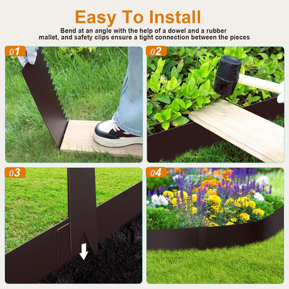 Steel Landscape Edging 40 Inch Strips, Steel Edging 4 Inch Depth, 6 Pack Hammer in Landscape Edging, Metal Landscape Edging, Metal Edging for Landscaping（Brown