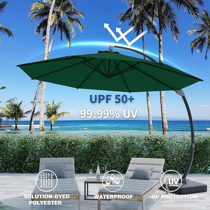 Outdoor Patio Umbrella with Sand Bag Included, 11 FT Deluxe Curvy Cantilever Umbrella Offset Hanging Umbrella with 360° Rotation for Market, Pool, Garden, Backyard, Deck