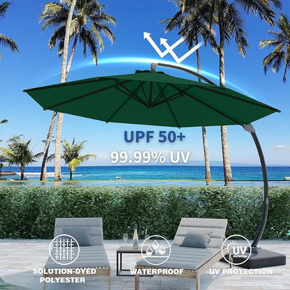 Outdoor Patio Umbrella with Sand Bag Included, 11 FT Deluxe Curvy Cantilever Umbrella Offset Hanging Umbrella with 360° Rotation for Market, Pool, Garden, Backyard, Deck