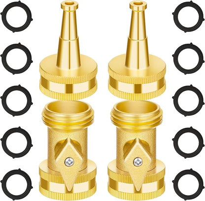 AUTOMAN Brass Hose Nozzle - High Pressure Jet Nozzle 4 Count (2 Set), Heavy Duty Water Hose Sprayer Sweeper with Hose Shutoff Valve, 3/4” GHT Nozzles for Garden Hose, Car Wash, Extra 10 Rubber Washers