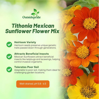 Outsidepride Mexican Sunflower Seeds Mix - 500 Pcs Annual, Easy-to-Grow, Mixed Tithonia Speciosa Flower Seeds w/Drought-Tolerant Blooms for Pollinator Gardens & Vibrant Summer Landscaping