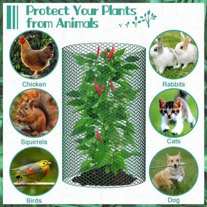 32.8ftx24In Plant Protectors from Animals,Plant Cages for Outdoor Plants,Wire Plant Protector Cage,Wire Plant Protector,Chicken Wire Cloche with Ground Stakes & Nylon Ties Protect Plants from Animals