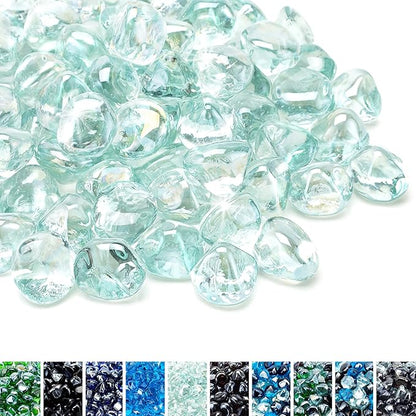 Skyflame 10-Pound Fire Glass Diamonds for Fire Pit Fireplace Landscaping, 1/2 Inch Reflective Glass Fire-Diamonds, Crystal Ice