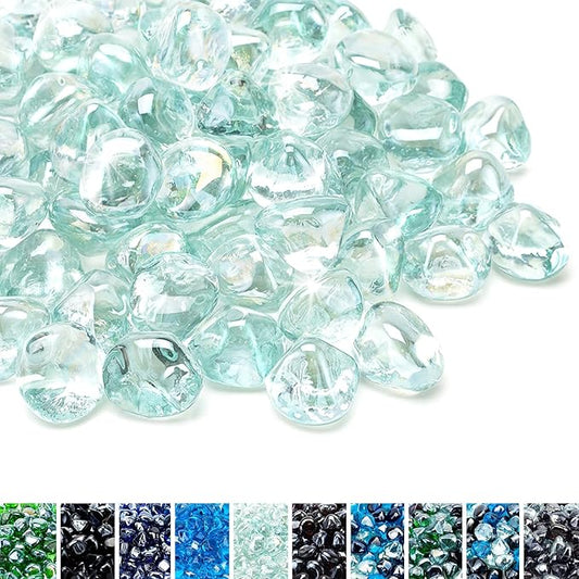 Skyflame 10-Pound Fire Glass Diamonds for Fire Pit Fireplace Landscaping, 1/2 Inch Reflective Glass Fire-Diamonds, Crystal Ice