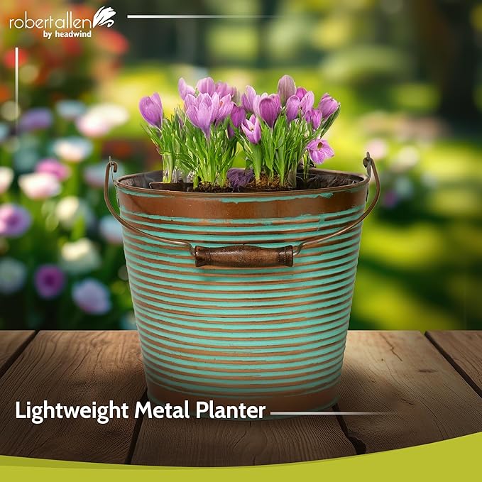 Headwind Vintage Collection Ribbed Planters – Vintage Copper Flower Pots 10 Inch Indoor Plant Pots Bucket for Peace Lily, Pothos, & Lavender, Petunias, Basil Plant for Outdoor by Robert Allen