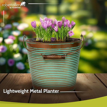 Headwind Vintage Collection Ribbed Planters – Vintage Copper Flower Pots 10 Inch Indoor Plant Pots Bucket for Peace Lily, Pothos, & Lavender, Petunias, Basil Plant for Outdoor by Robert Allen