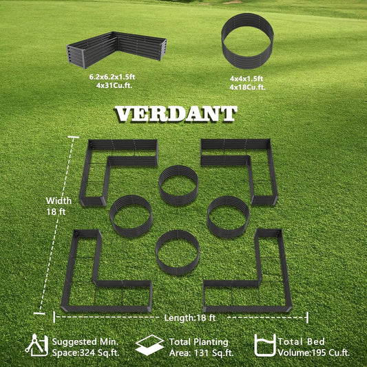 A ANLEOLIFE 8-Pack 4X4X1.5ft & 74x74x18in Deep Root Galvanized Raised Garden Beds Outdoor for Planting Vegetables Flowers Herb, Quartz Grey