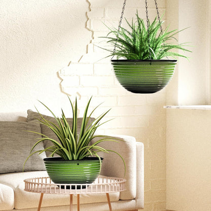 10 Inch Hanging Planter, 2 Pack Hanging Planters for Indoor Outdoor Plants Self Watering Hanging Pots with Drainage Holes for Garden Home (Green)