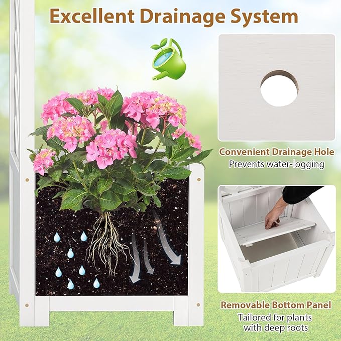 Giantex Garden Arbor with Planter Boxes, Wooden Arch with Trellis and Raised Garden Bed for Climbing Vine Plants Vegetables Herbs, Decorative Arbor Archway for Wedding, Ceremony, Party (White)