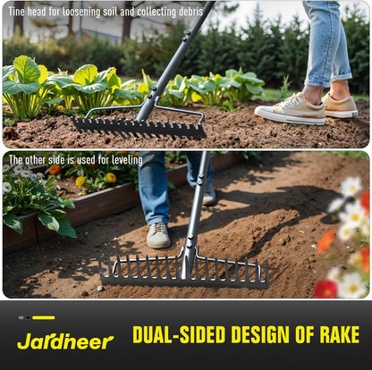 Jardineer Bow Rake Heavy Duty, Long Handle Metal Rakes for Gravel, Rocks, Lawns Leaves, Soil Leveling, Landscaping, Garden Rake with 18 Steel Tines (59 Inches)