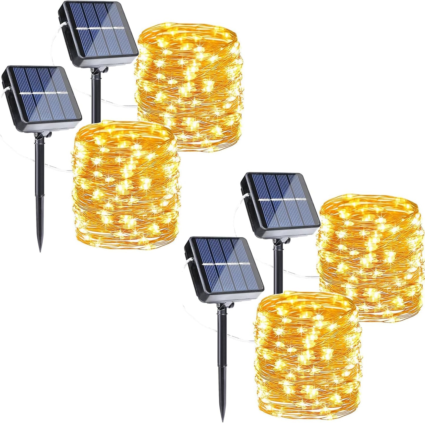 Joomer Solar Fairy Lights, 4-Pack Total 104FT 320LED Solar String Lights Outdoor Waterproof 8 Lighting Modes for Patio Fence Party Garden Yard Home Holiday Tree Outdoor Decoration (Warm White)