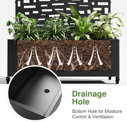 Casaphoria Metal Raised Garden Bed with Trellis and Wheels, 72"x35"x16" Arched Planter Box for Climbing Plants, Vegetables & Vines, Features Drainage Holes and Privacy Screen (Black-Gerald)