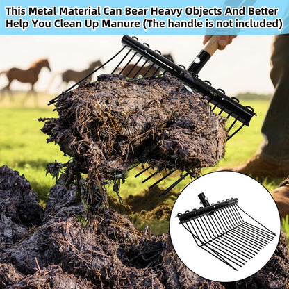 Pitch Manure Fork Head, Metal Pitch Fork for Garden, Durable Digging Fork Rake Head Replacement with Angled Tines, Stable Pitchforks Scoop for Mulch Horse Stall Picking up Hay Animal