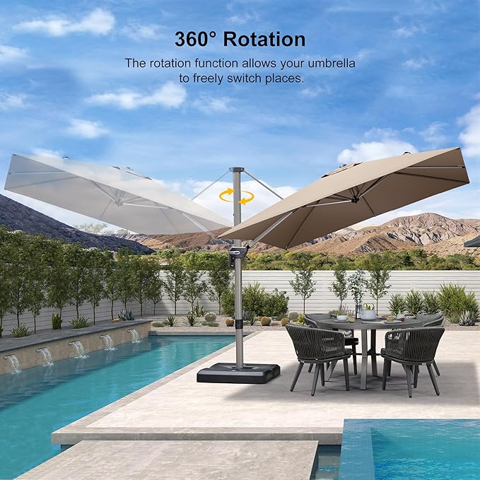 PURPLE LEAF Patio Umbrella with Base Included, 9ft Outdoor Aluminum Cantilever Umbrella with 360° Rotation, Aluminum Large Offset Umbrella for Outdoor Garden Pool, Taupe