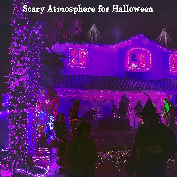 BlcTec Halloween Lights 300 LED 108FT Halloween String Lights with 8 Modes, UL Certified, Connectable, Waterproof, Timer for Outdoor Indoor Yard, Porch, Trees, Haunted House Decorations, Purple