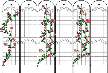 6 Pack Metal Garden Trellis 86.7" H Garden Fence Rustproof Trellis for Climbing Plants Support Roses Flower Outdoor Lawn Black