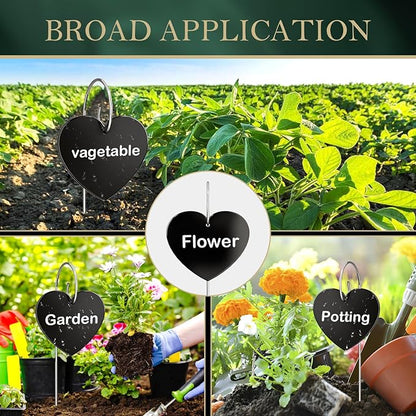 60-Pack Iron Metal Heart Shaped Garden Markers Weatherproof Metal Plant Labels Large Planting Seedling Stake Signs, for Seedlings Herbs Vegetable Greenhouse Gifts with White Marker Pen Labels