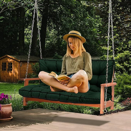 Swing Replacement Cushions with Backrest, 2 or 3 Seater Waterproof Non-Slip Overstuffed Swing Pad, Indoor/Outdoor Bench Cushion for Porch Chair Swing Garden Furniture (Dark green, 40 * 63 in)