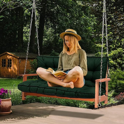 Swing Replacement Cushions with Backrest, 2 or 3 Seater Waterproof Non-Slip Overstuffed Swing Pad, Indoor/Outdoor Bench Cushion for Porch Chair Swing Garden Furniture (Dark green, 40 * 70.8in)