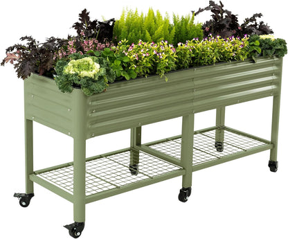 Rolling Elevated Raised Garden Bed-V Series, 2' x 6' Garden Beds with Legs & Storage Rack for Patio & Porch, 1000 Lbs Weight Capacity, Outdoor Planter Box for Vegetables Flower Herbs, Olive Green